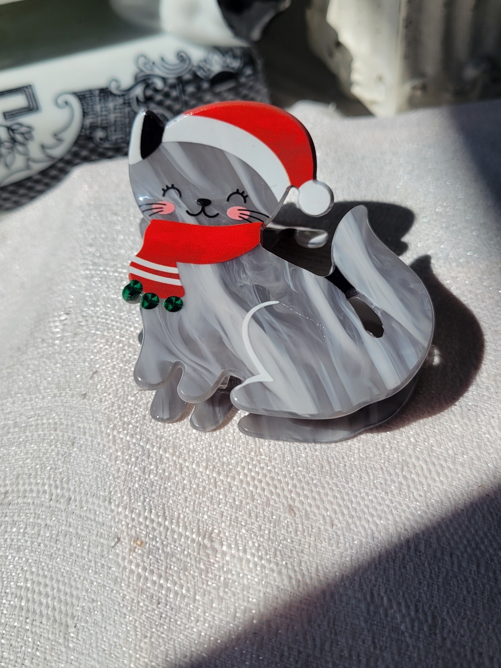 Tabby Kitty Christmas Hair Claw Clip